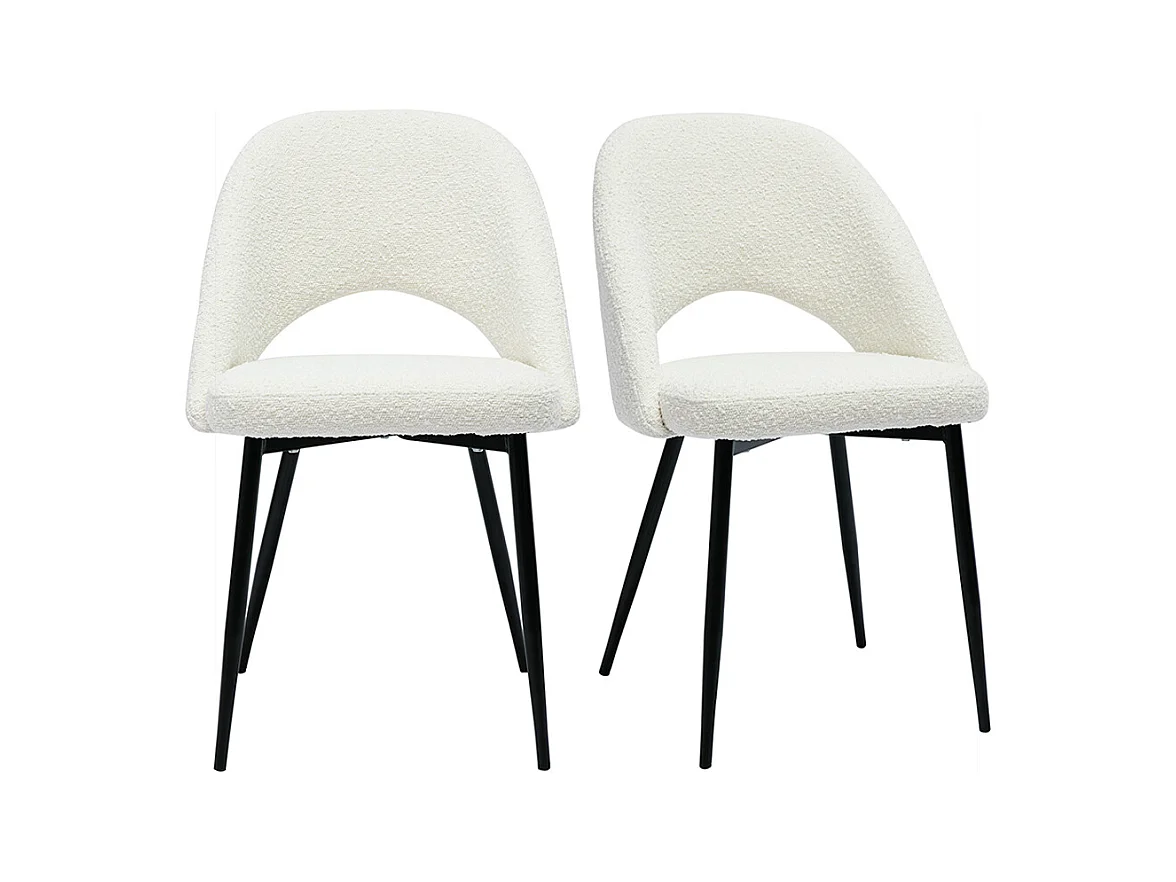 Chaises design en tissu effet laine bouclée blanc et métal noir (lot de 2) COSETTE