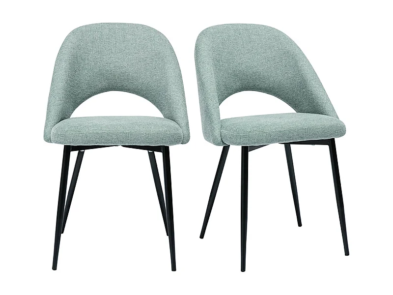 Chaises vintage en tissu effet velours texturé vert céladon et métal noir (lot de 2) COSETTE