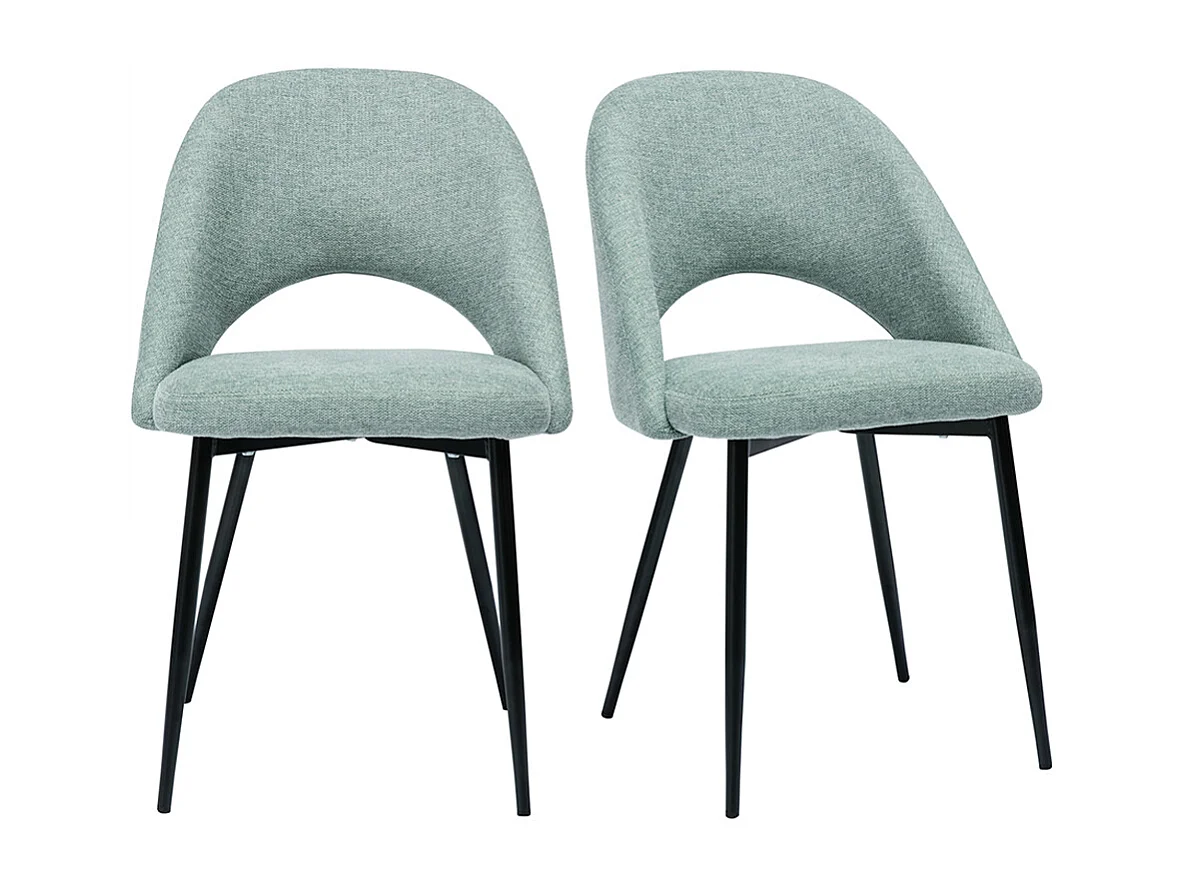 Chaises vintage en tissu effet velours texturé vert céladon et métal noir (lot de 2) COSETTE
