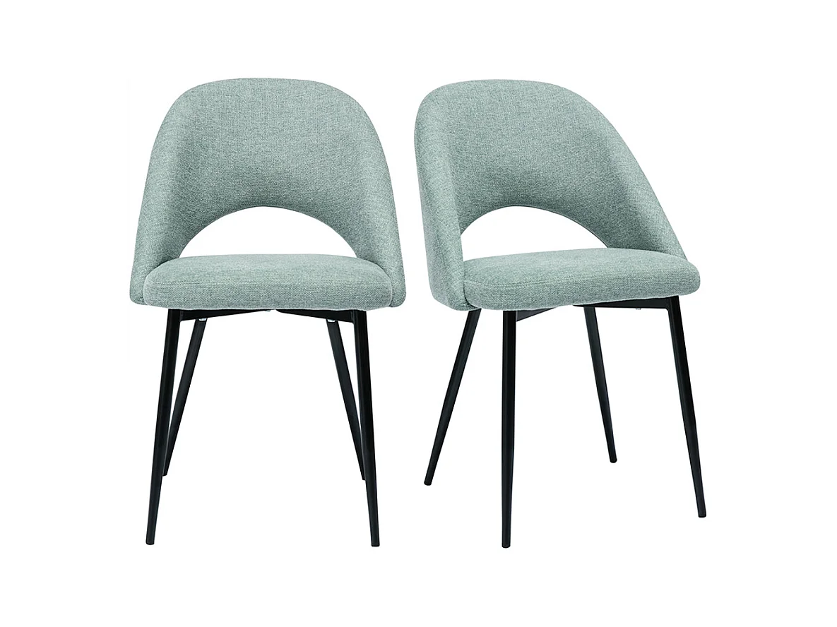 Chaises vintage en tissu effet velours texturé vert céladon et métal noir (lot de 2) COSETTE