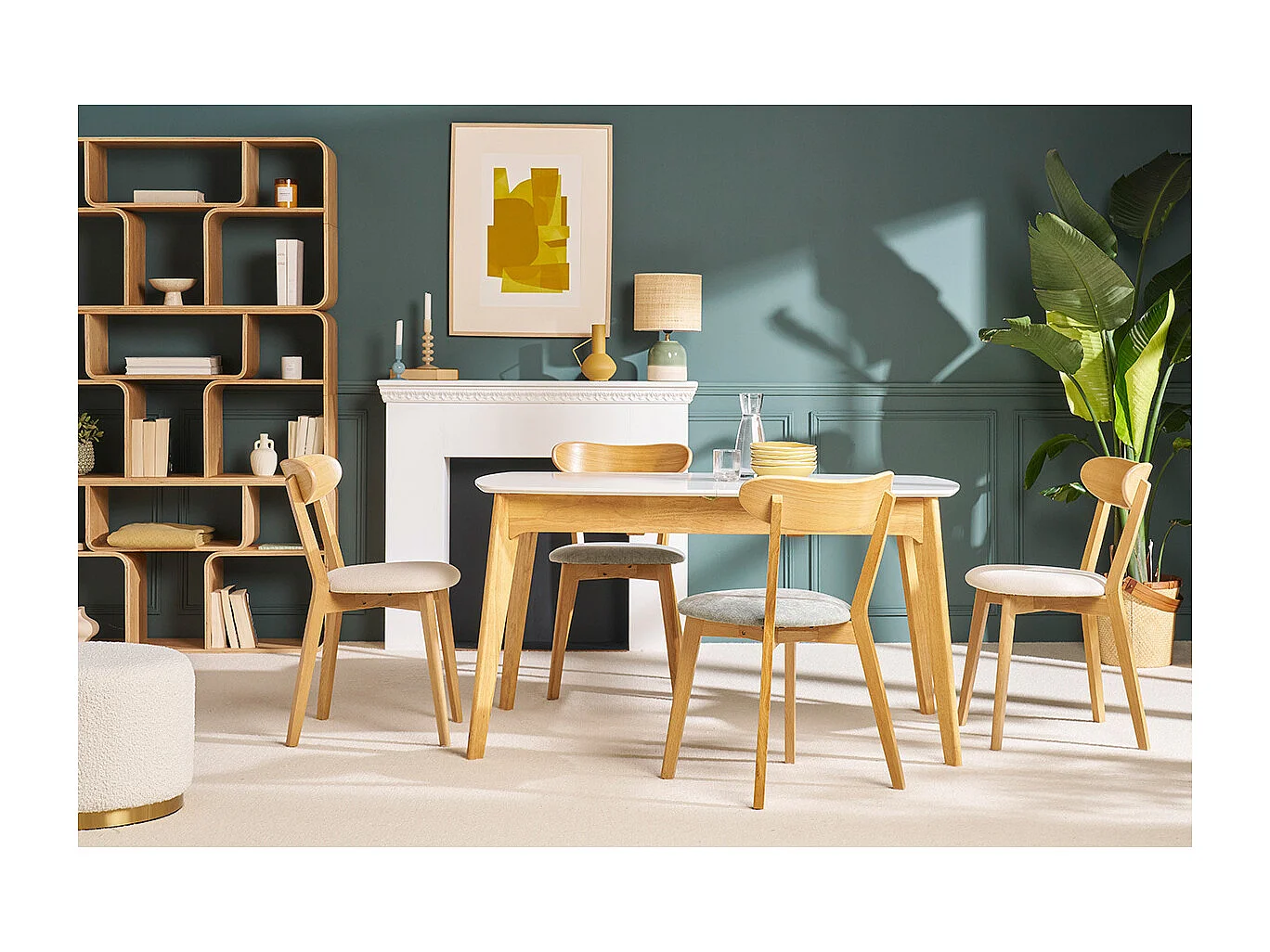 Set de 2 sillas vintage de madera de roble claro y tela efecto aterciopelado verde celadón DOVE