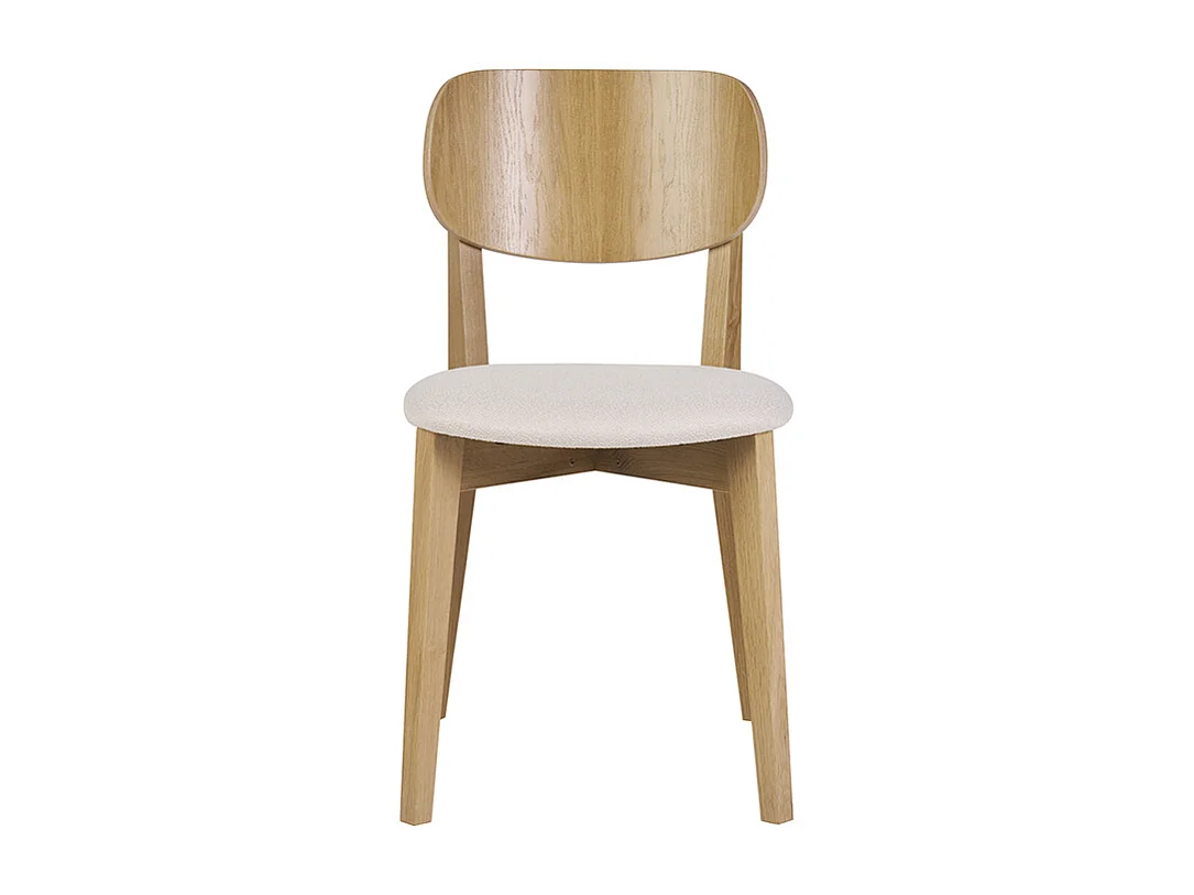 Vintage-Stühle aus hellem Holz mit Eichenfurnier und weißem Stoff mit strukturiertem Samteffekt (2er-Set) LUCIA