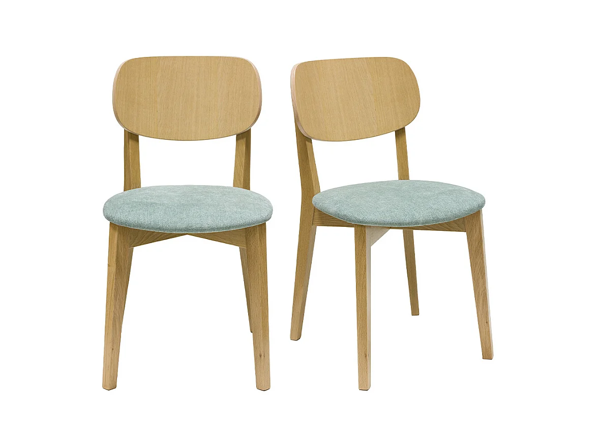 Chaises vintage en bois clair chêne et tissu effet velours vert céladon (lot de 2) LUCIA