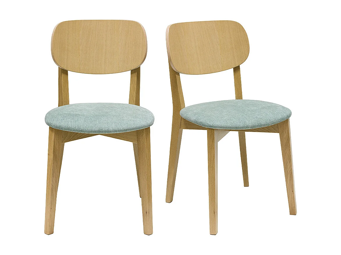Set de 2 sillas vintage de madera de roble claro y tela efecto aterciopelado verde celadón LUCIA