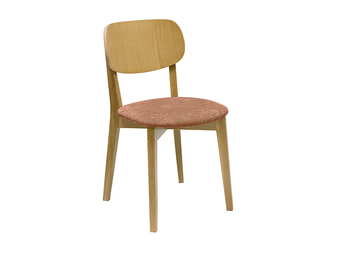 Vintage-Stühle aus hellem Holz mit Eichenfurnier und Stoff mit strukturiertem Samteffekt in Terracotta (2er-Set) LUCIA