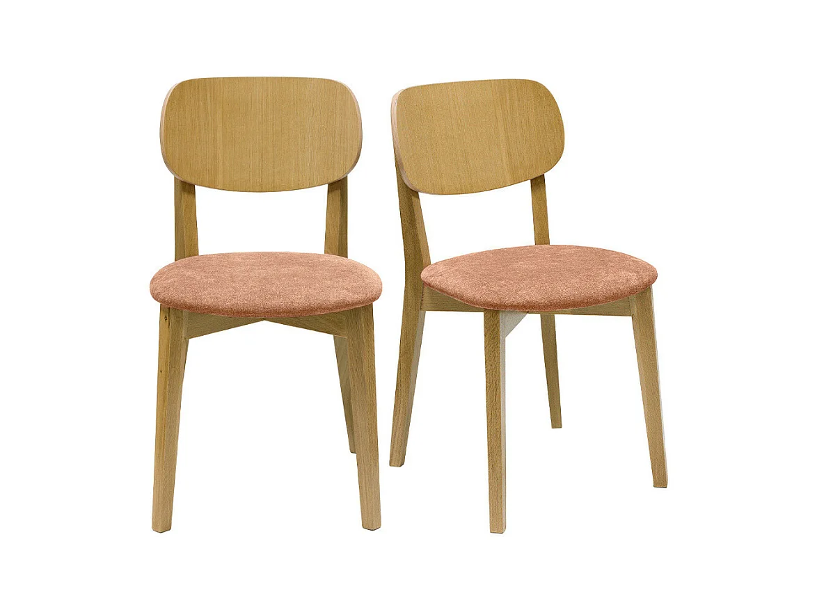 Chaises vintage en bois clair chêne et tissu effet velours terracotta (lot de 2) LUCIA