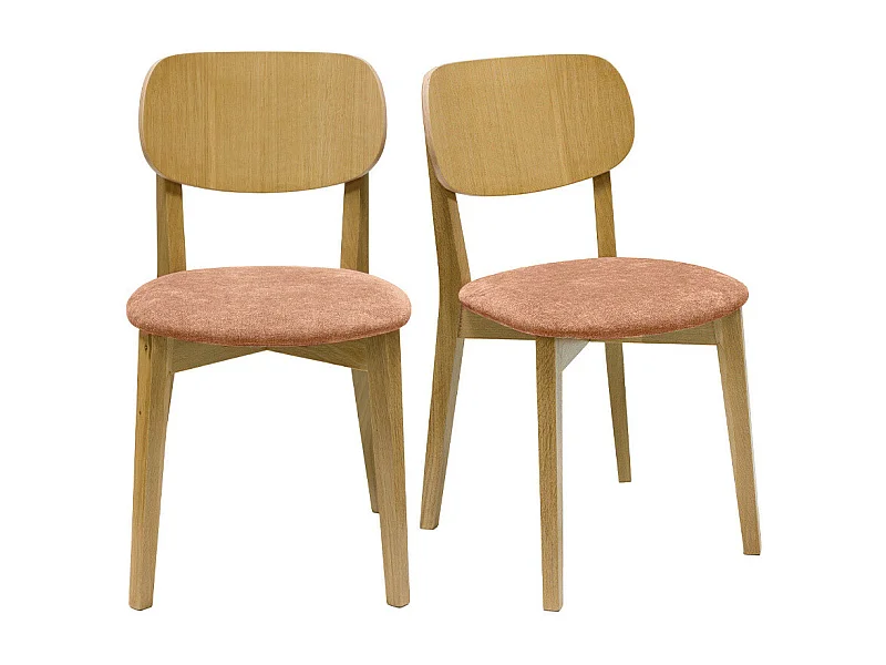Chaises vintage en bois clair chêne et tissu effet velours terracotta (lot de 2) LUCIA