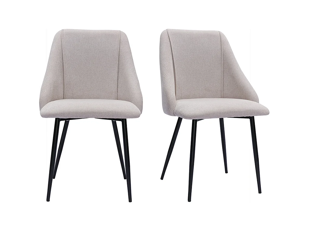 Chaises en tissu effet velours texturé beige et métal noir (lot de 2) HIGGINS