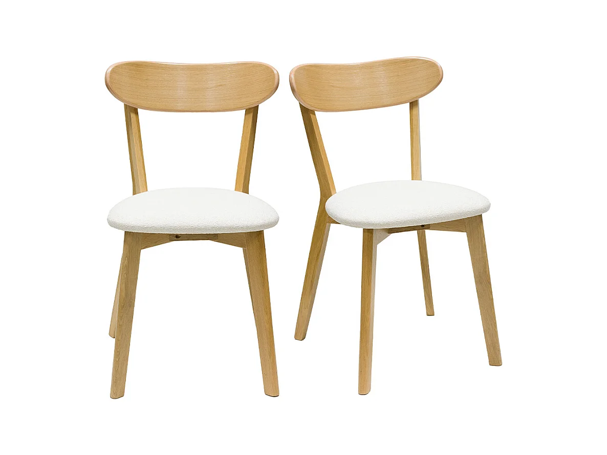 Chaises vintage en bois clair chêne et tissu effet laine bouclée blanc (lot de 2) DOVE