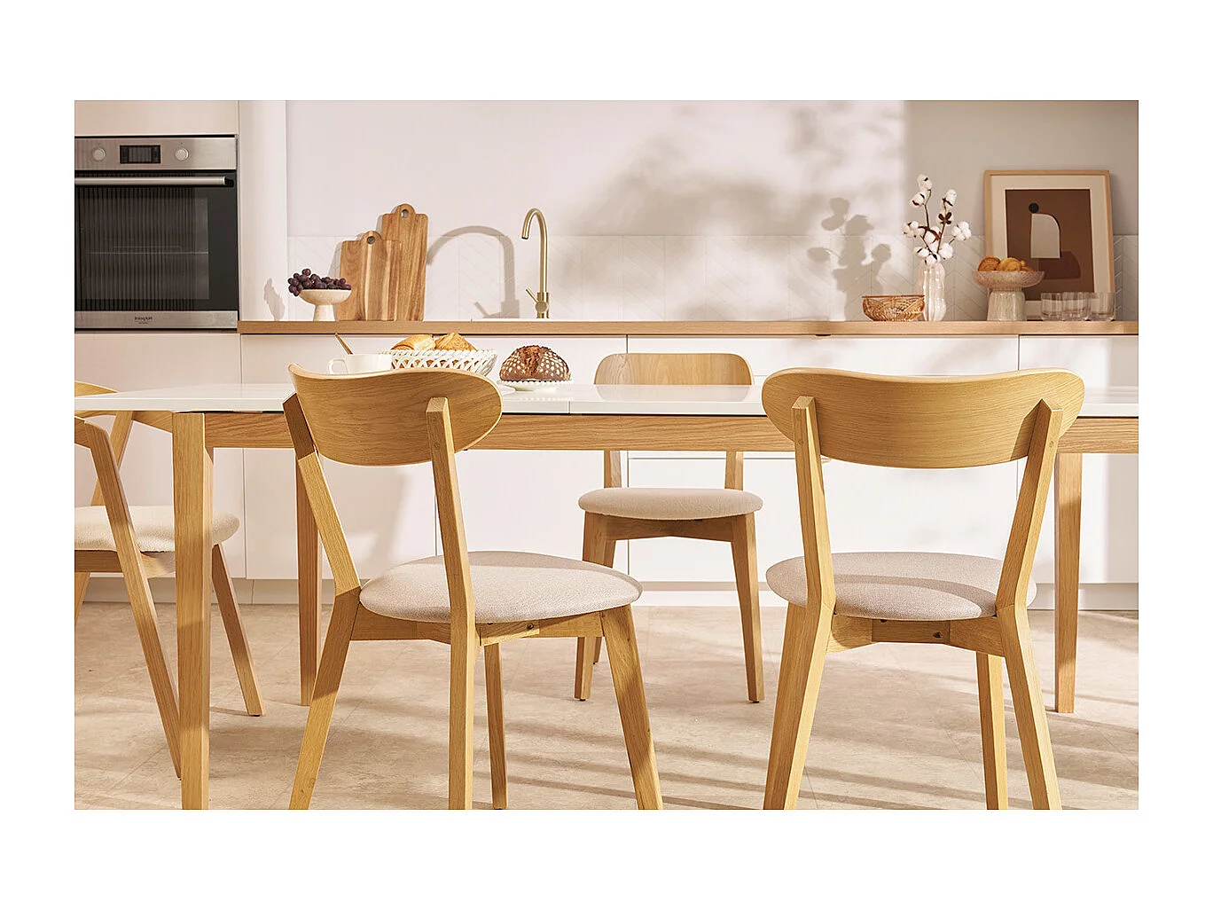 Chaises vintage en bois clair chêne et tissu effet laine bouclée blanc (lot de 2) DOVE