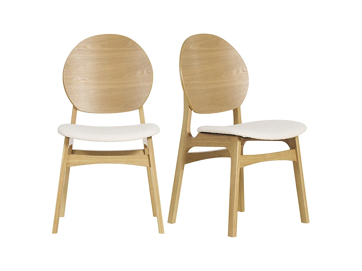 Sedie scandinave in legno chiaro e tessuto effetto lana bouclé bianco (set di 2) ELTON