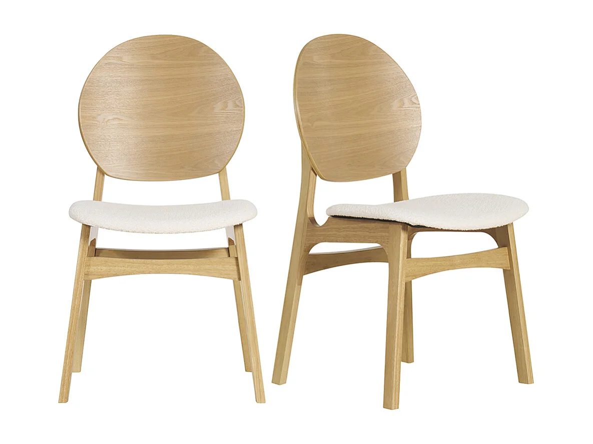 Sedie scandinave in legno chiaro e tessuto effetto lana bouclé bianco (set di 2) ELTON