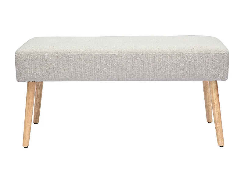 Banc scandinave capitonné en tissu effet laine bouclée blanc et bois clair L96 cm GUESTA
