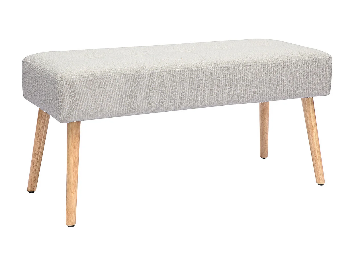 Skandinavische Bank aus weißem Stoff mit Bouclé-Wolleffekt und hellem Holz B96 cm GUESTA