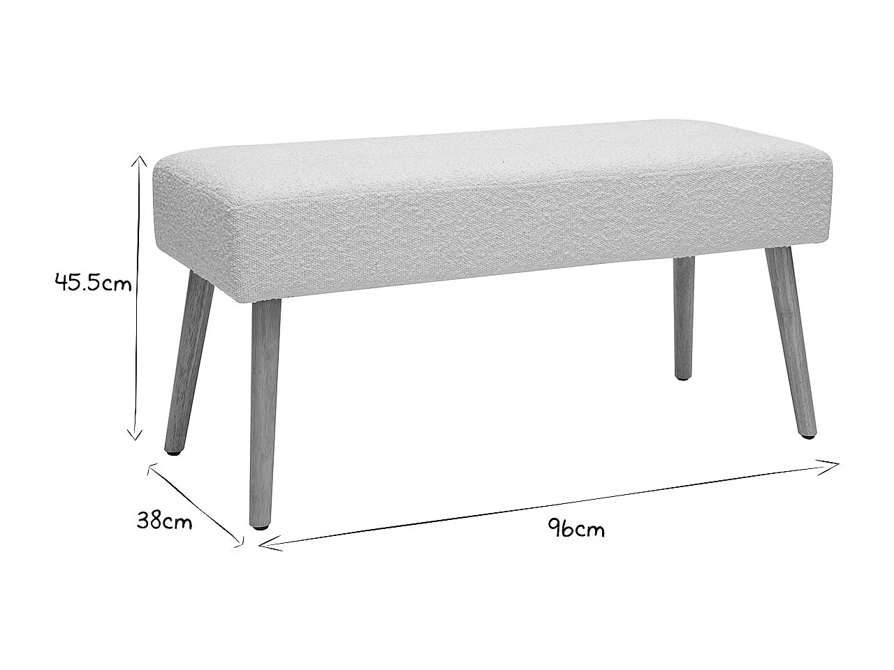 Skandinavische Bank aus weißem Stoff mit Bouclé-Wolleffekt und hellem Holz B96 cm GUESTA