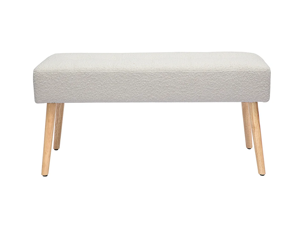 Banc scandinave capitonné en tissu effet laine bouclée blanc et bois clair L96 cm GUESTA