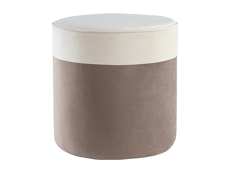 Pouf design bicolore en tissu velours blanc crème et taupe D40 cm DAISY