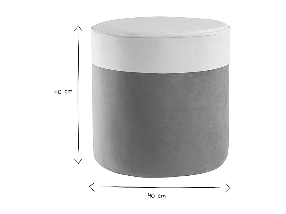 Pouf design bicolore in velluto bianco crema e talpa D40 cm DAISY