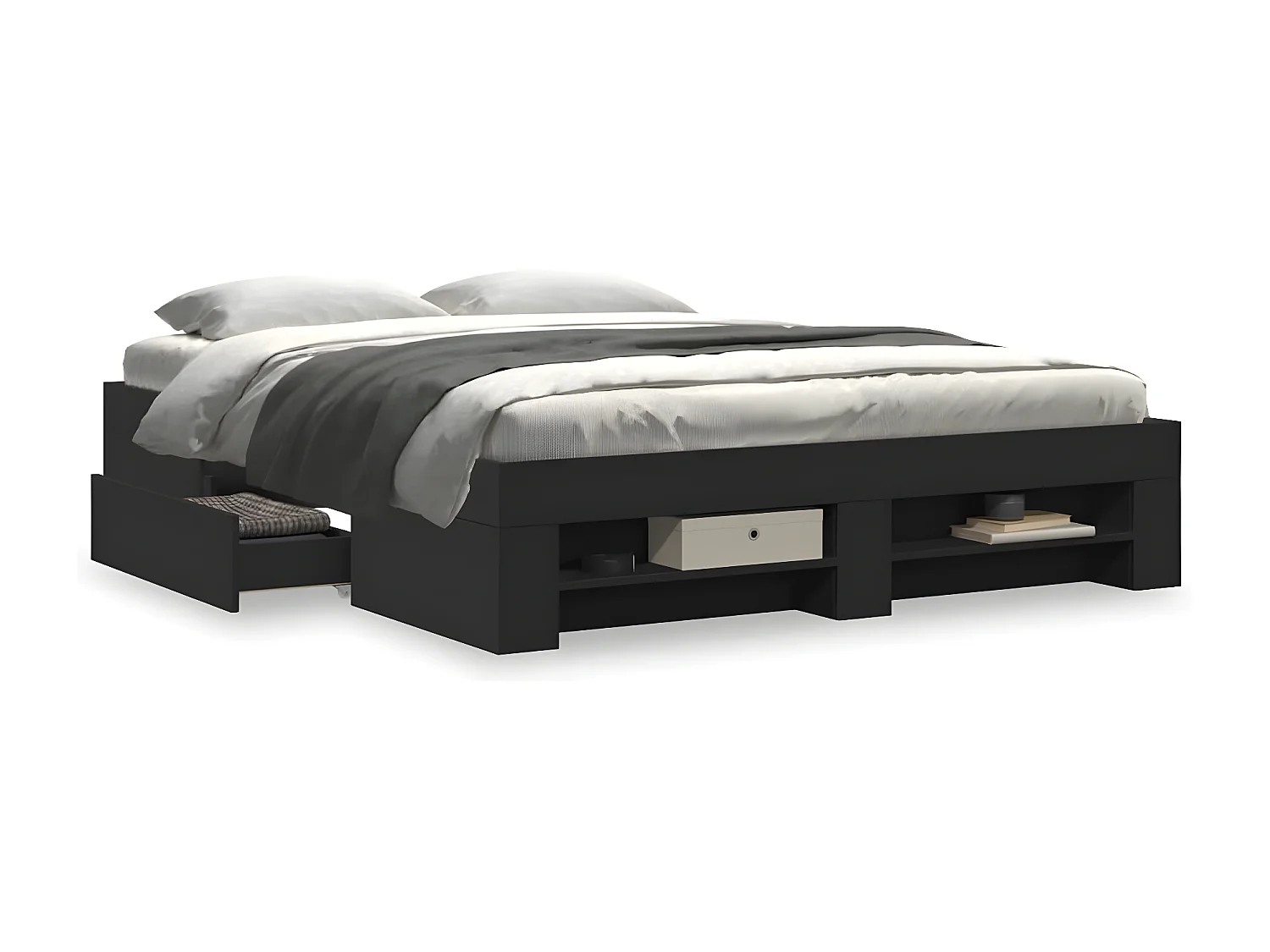 Estrutura de cama 150x200 cm derivados de madeira preto