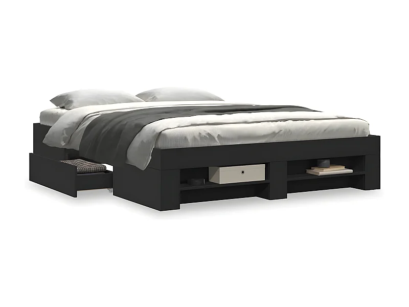 Estrutura de cama 150x200 cm derivados de madeira preto