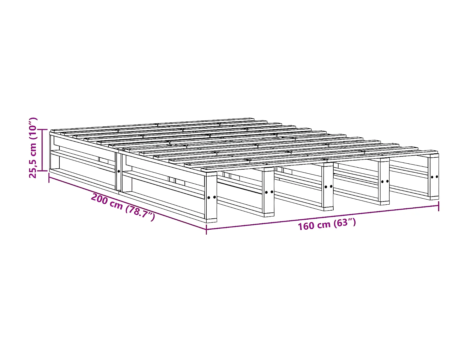 Estructura de cama sin colchón madera maciza de pino 160x200 cm