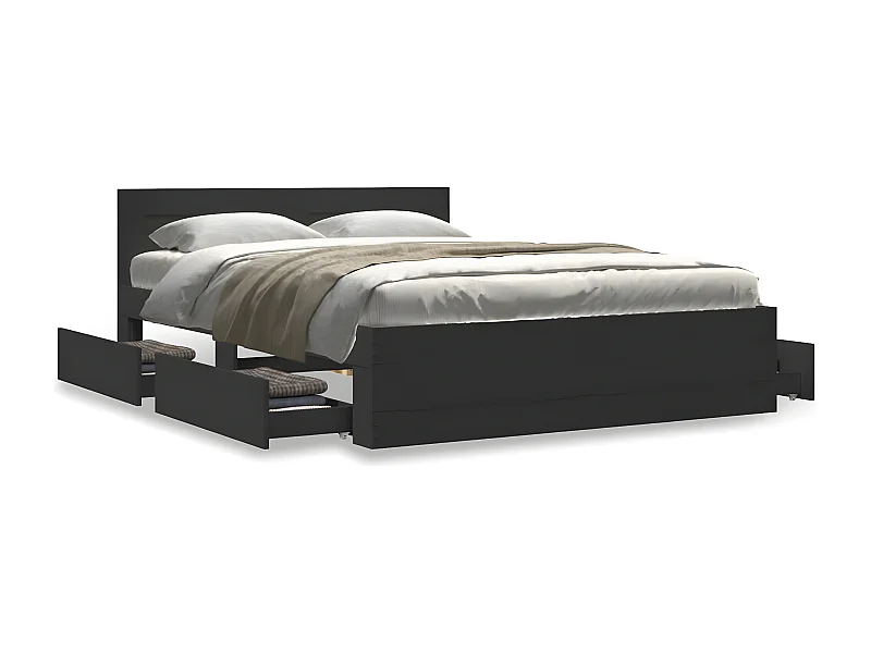 Estructura cama con cabecero madera ingeniería negro 140x200 cm