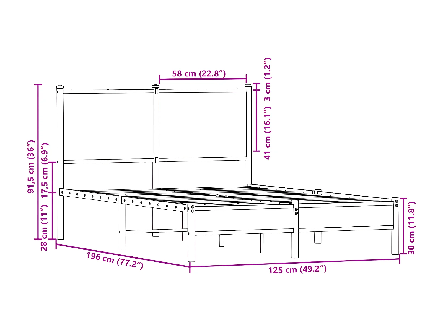 Estructura de cama con cabecero metal marrón roble 120x190 cm