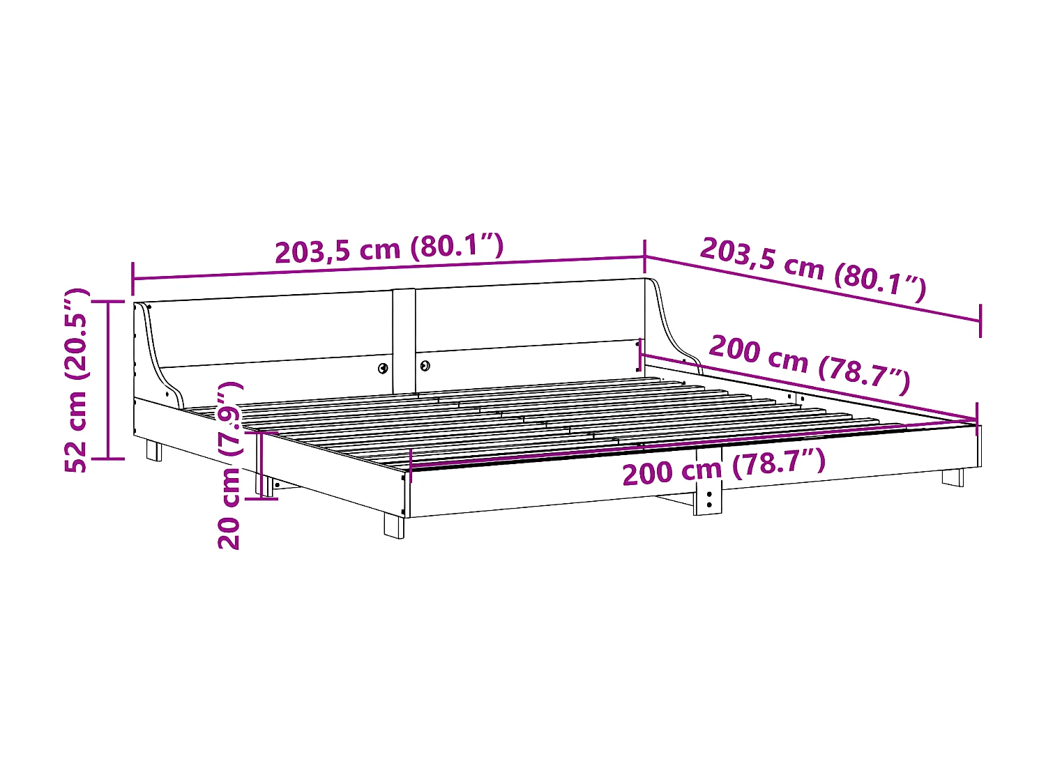 Estrutura de cama com cabeceira 200x200 cm pinho maciço