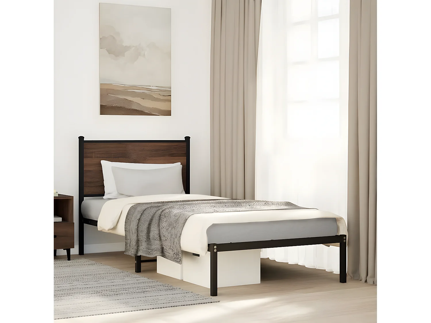 Cadre de lit en métal avec tête de lit chêne marron 90x190 cm