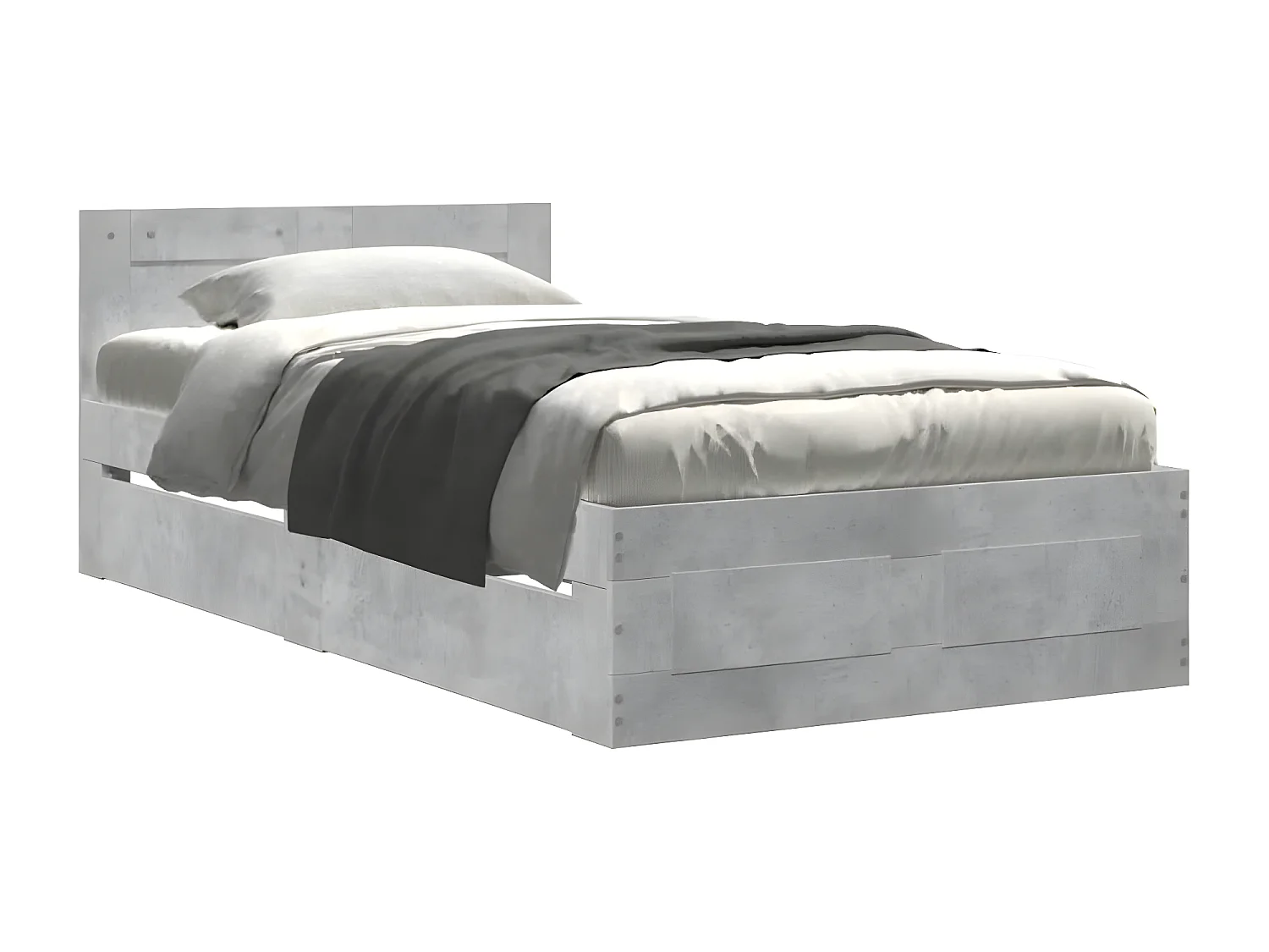 Cadre de lit tête de lit gris béton 90x190 cm bois ingénierie