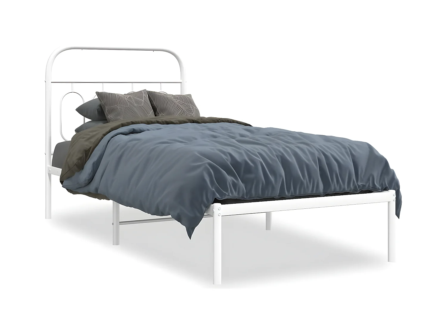 Estructura de cama de metal con cabecero blanco 90x190 cm