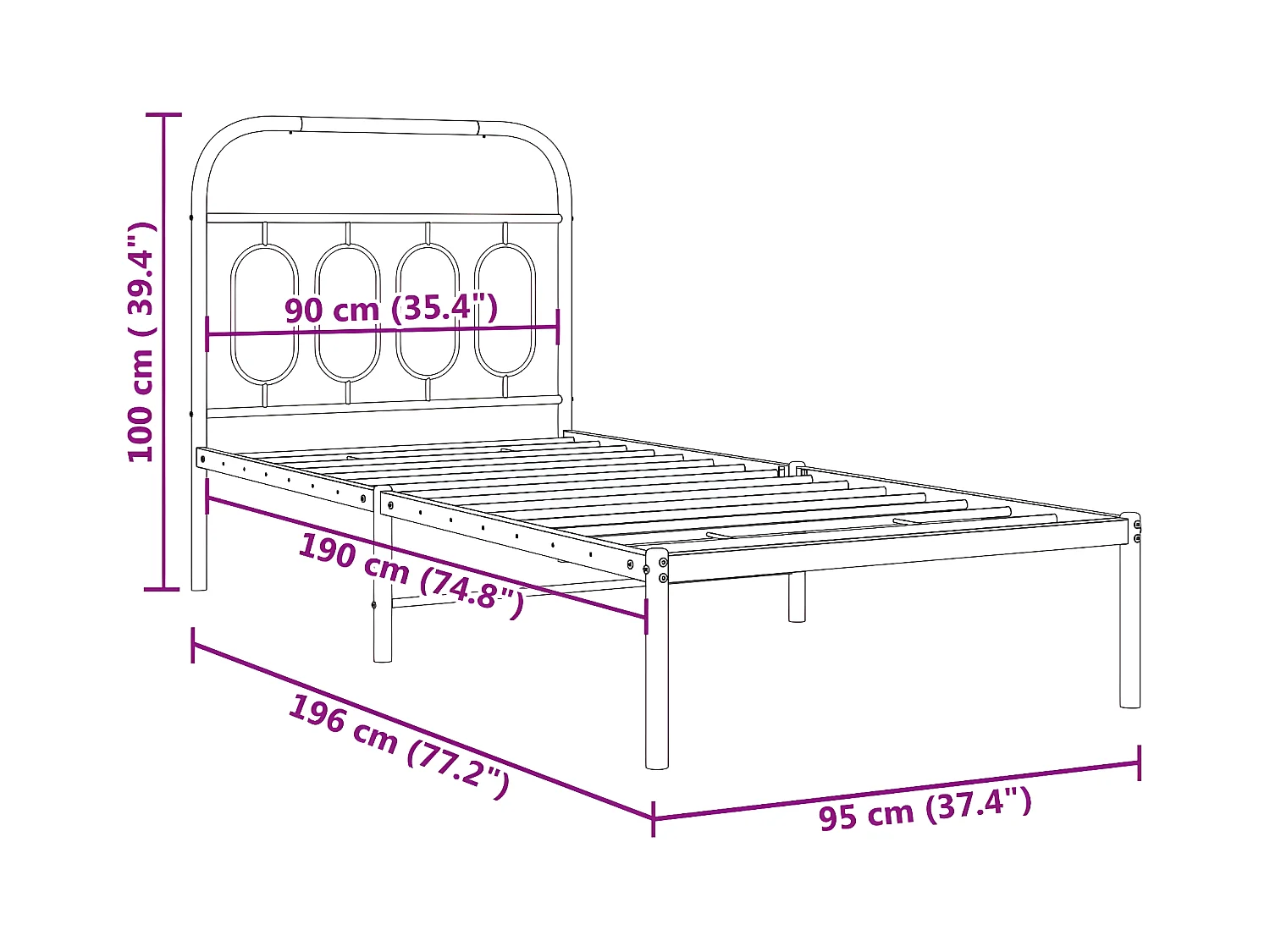 Estructura de cama de metal con cabecero blanco 90x190 cm
