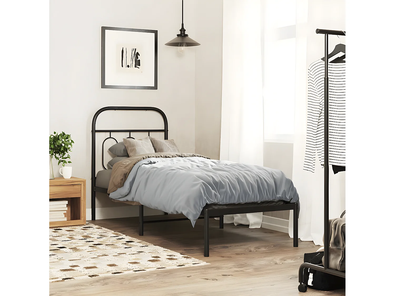 Estrutura de cama com cabeceira 75x190 cm metal preto