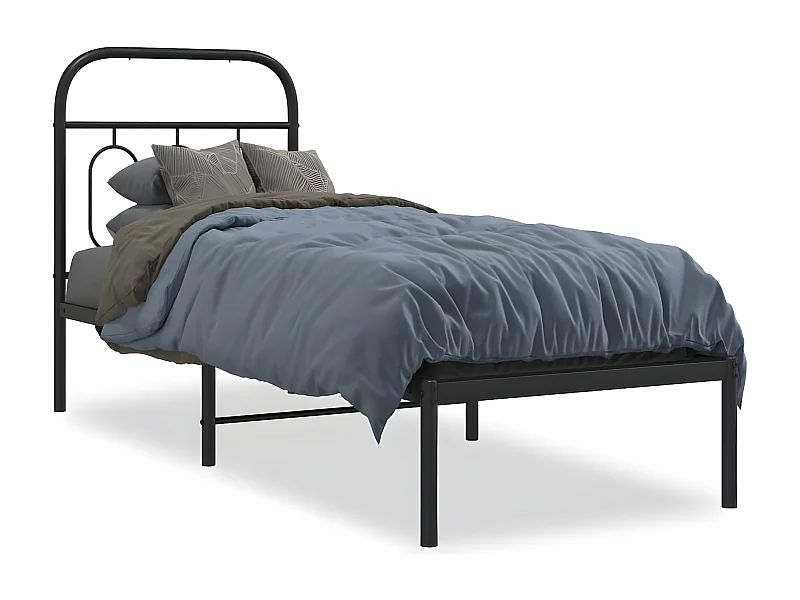 Estrutura de cama com cabeceira 75x190 cm metal preto
