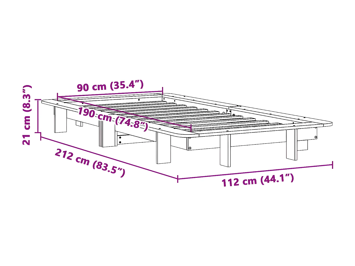 Cadre de lit sans matelas 90x190 cm bois de pin massif