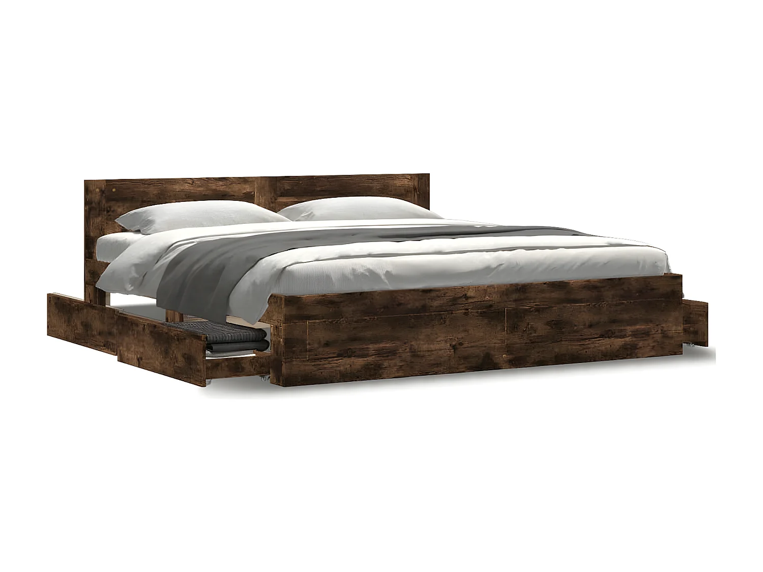 Cama con cabecero madera de ingeniería roble ahumado 200x200 cm