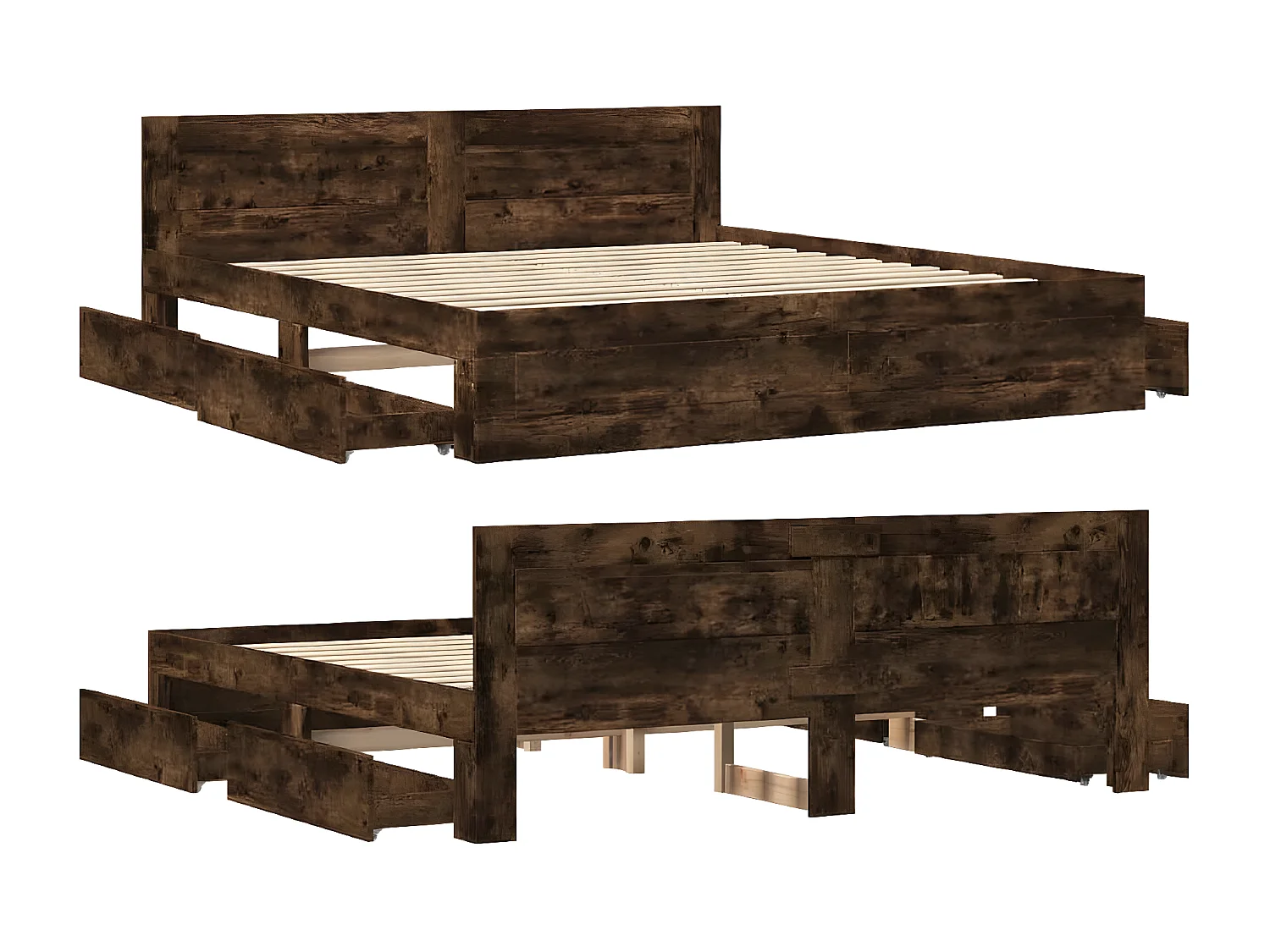 Cama con cabecero madera de ingeniería roble ahumado 200x200 cm