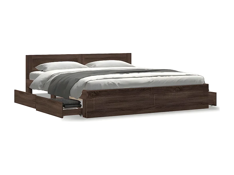 Cama con cabecero madera ingeniería marrón roble 200x200 cm