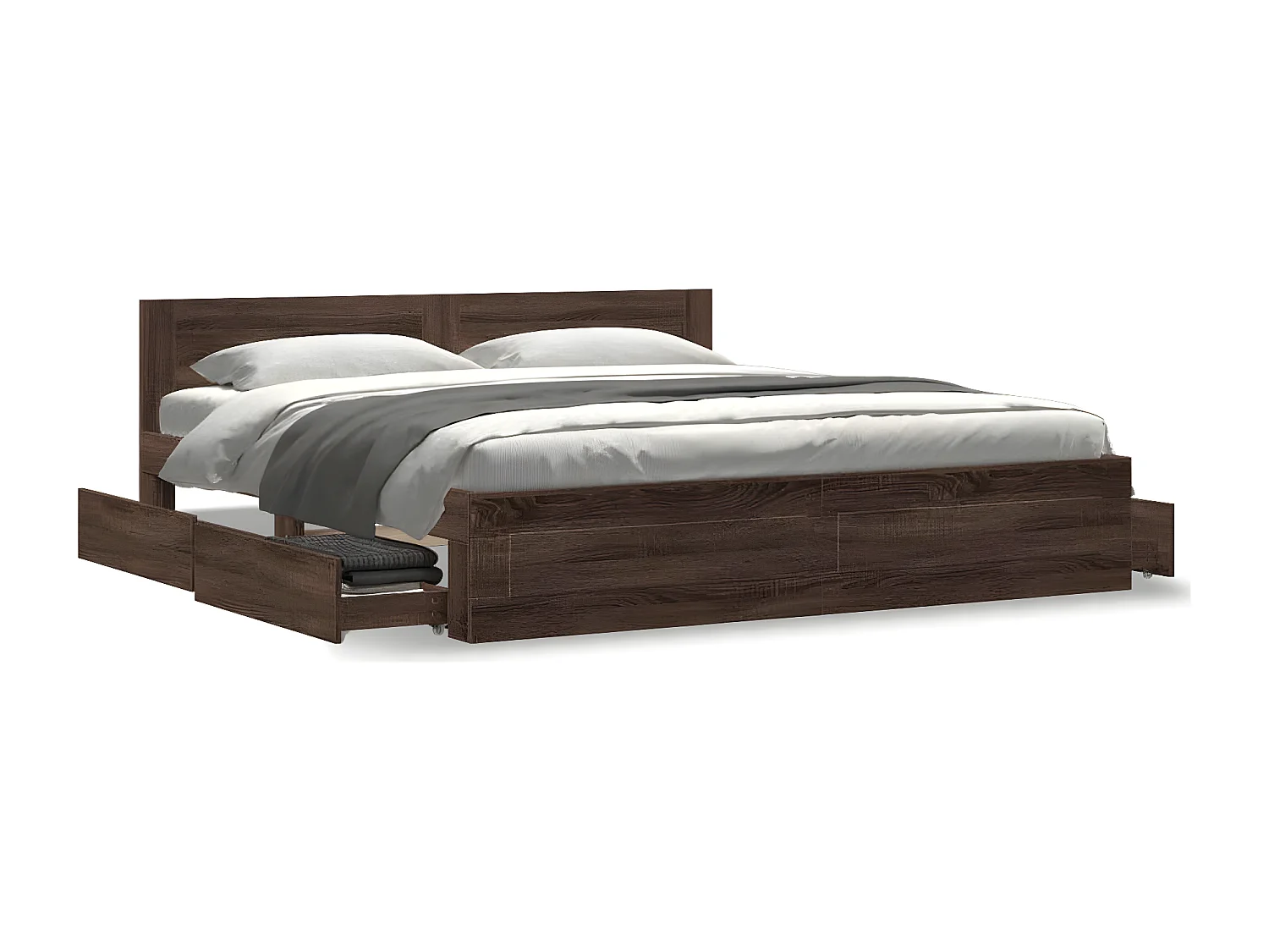 Cama con cabecero madera ingeniería marrón roble 200x200 cm