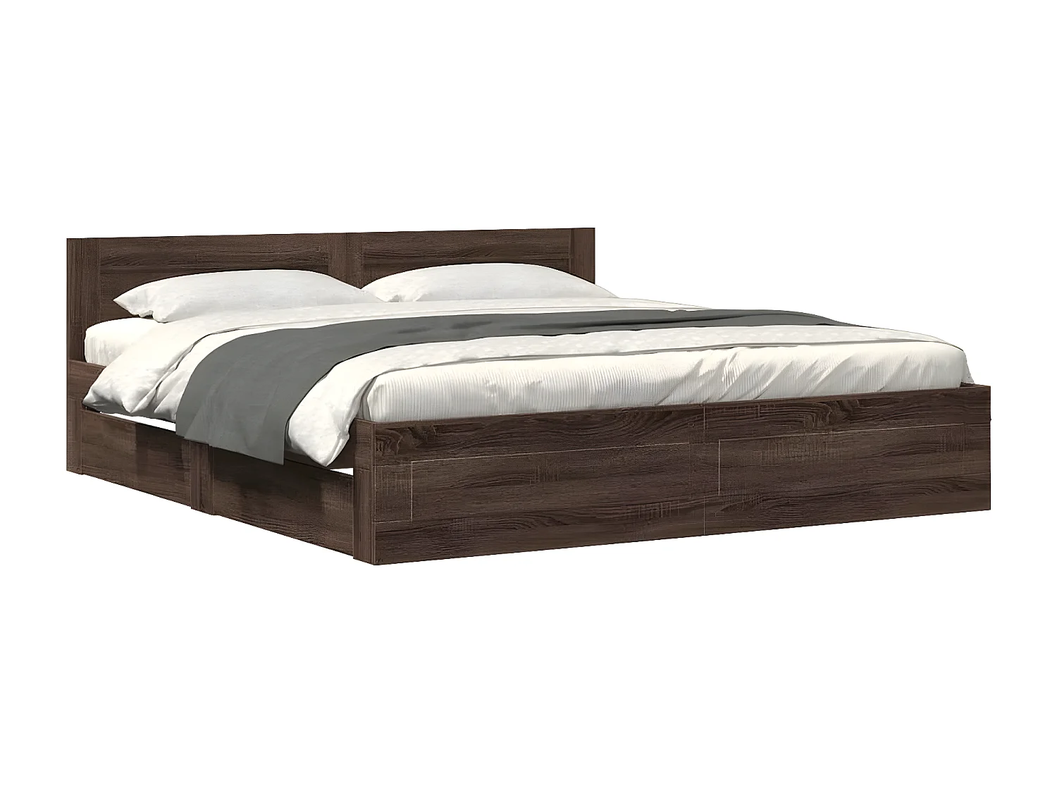 Cama con cabecero madera ingeniería marrón roble 200x200 cm