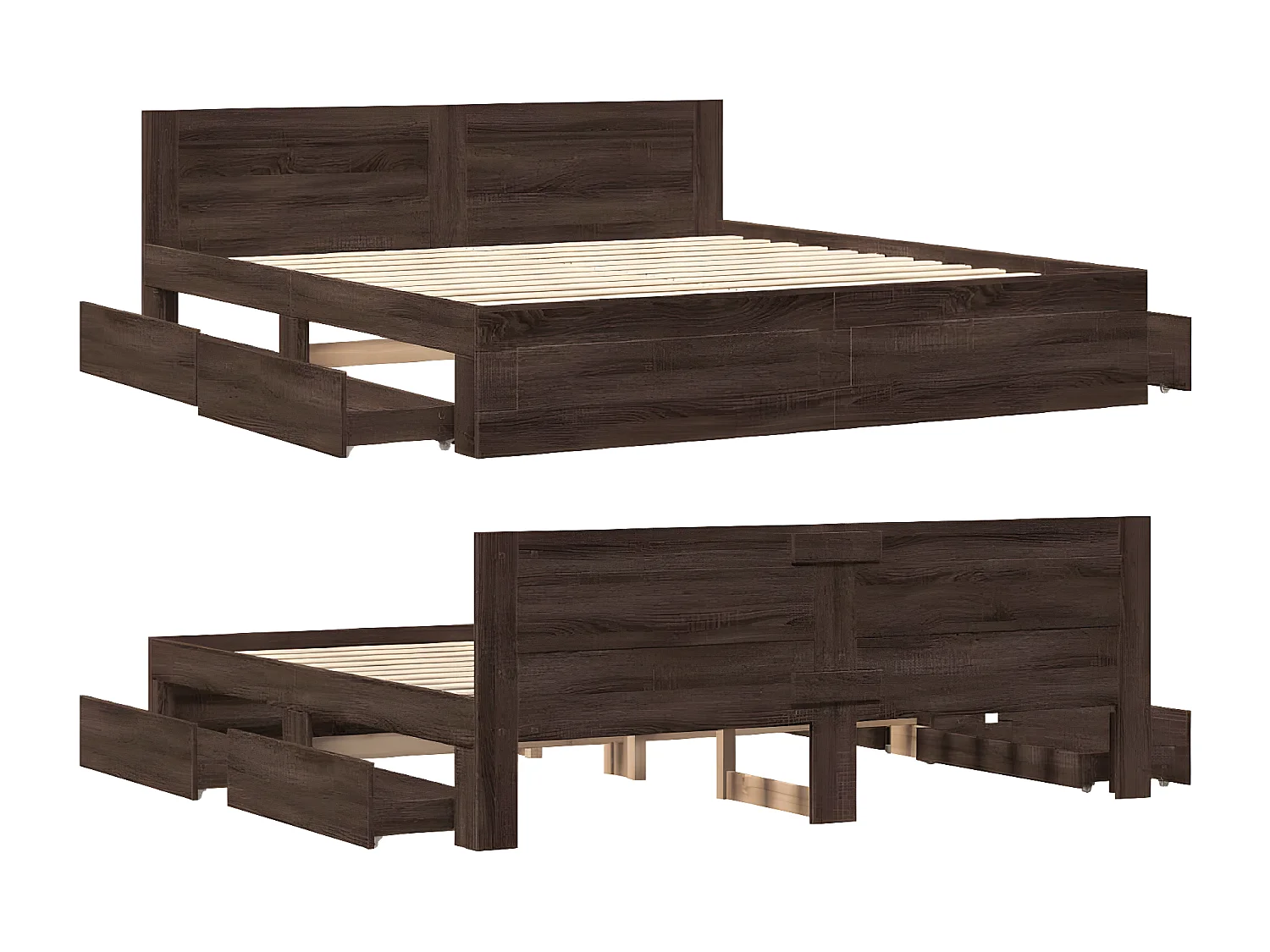 Cama con cabecero madera ingeniería marrón roble 200x200 cm