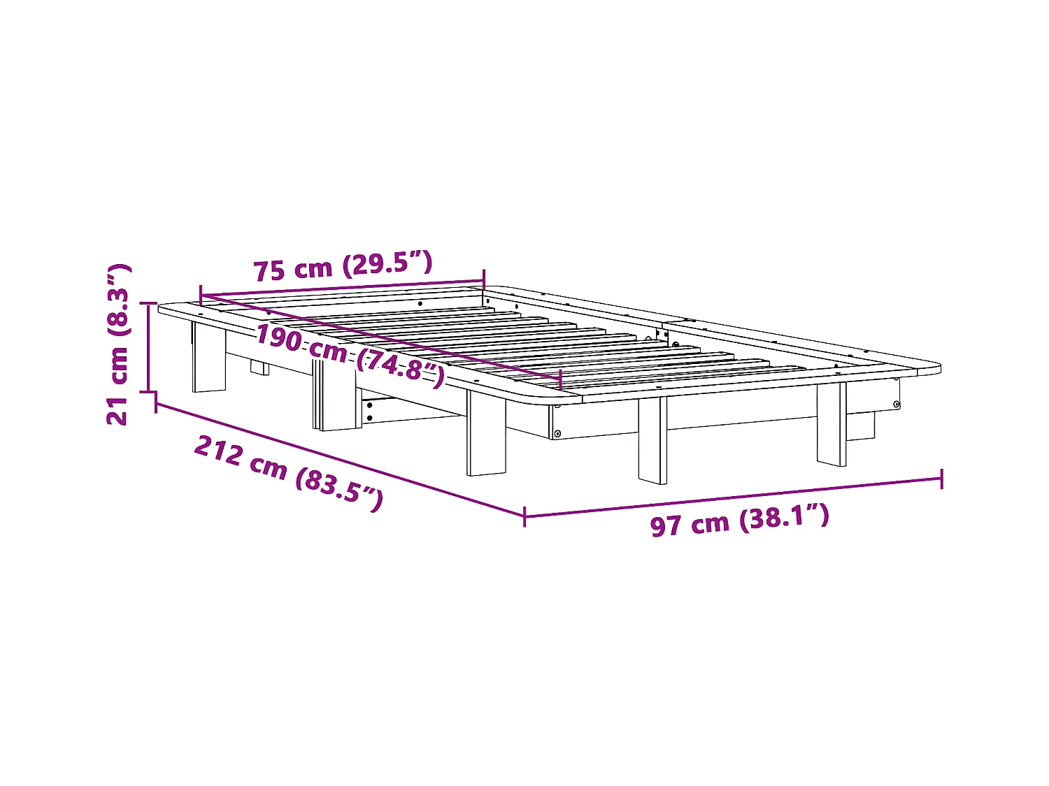 Cadre de lit sans matelas 75x190 cm bois de pin massif