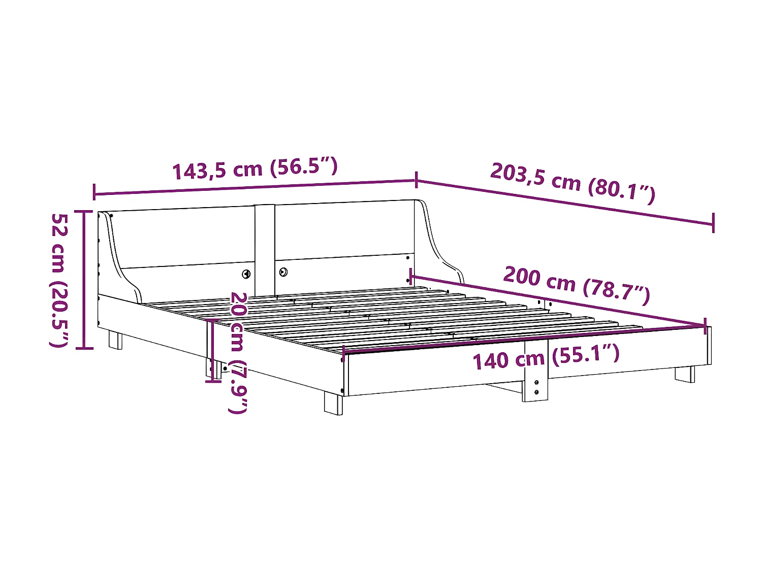 Estructura de cama sin colchón madera de pino blanca 140x200 cm