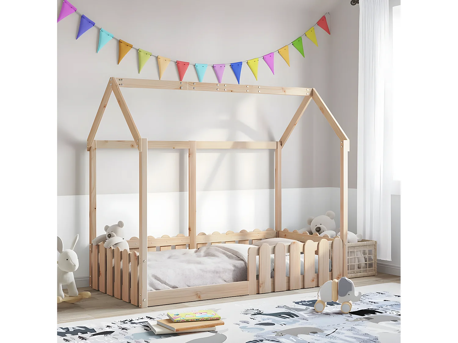 Cama con forma de casa para niños madera maciza pino 80x160 cm