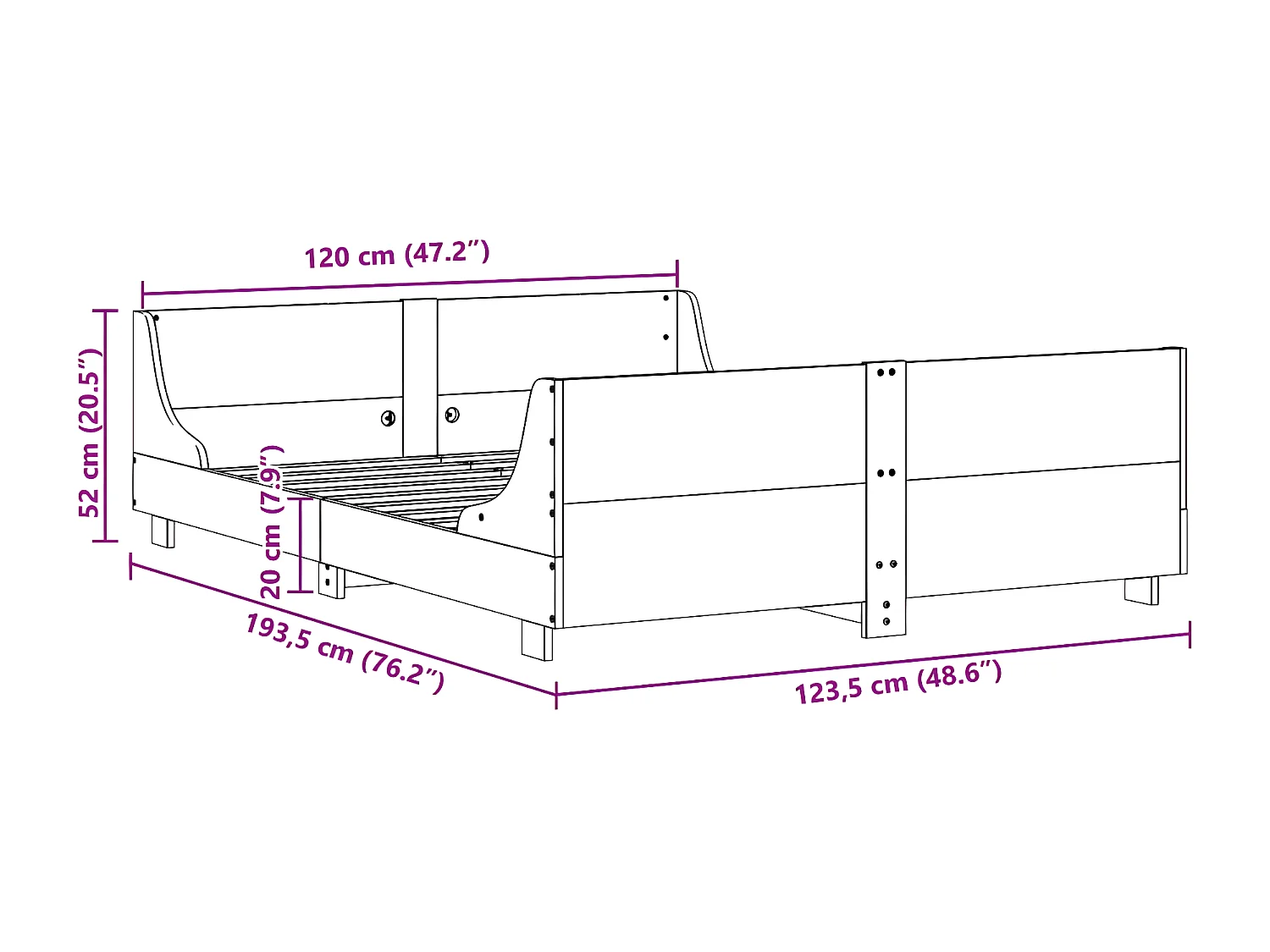 Cadre de lit sans matelas 120x190 cm bois de pin massif