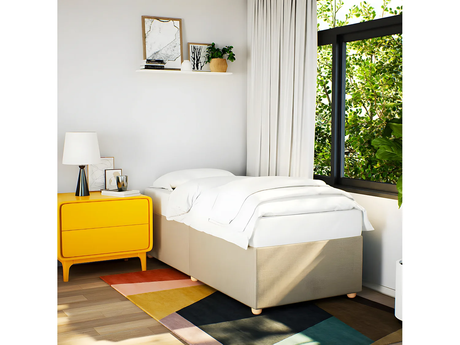 Estructura de cama de tela color crema 90x200 cm