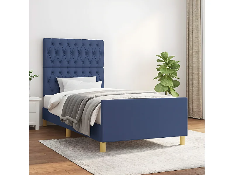 Estructura de cama con cabecero de tela azul 90x190 cm