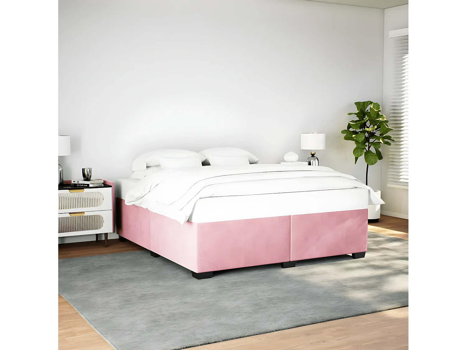 Estructura de cama de terciopelo rosa 180x200 cm