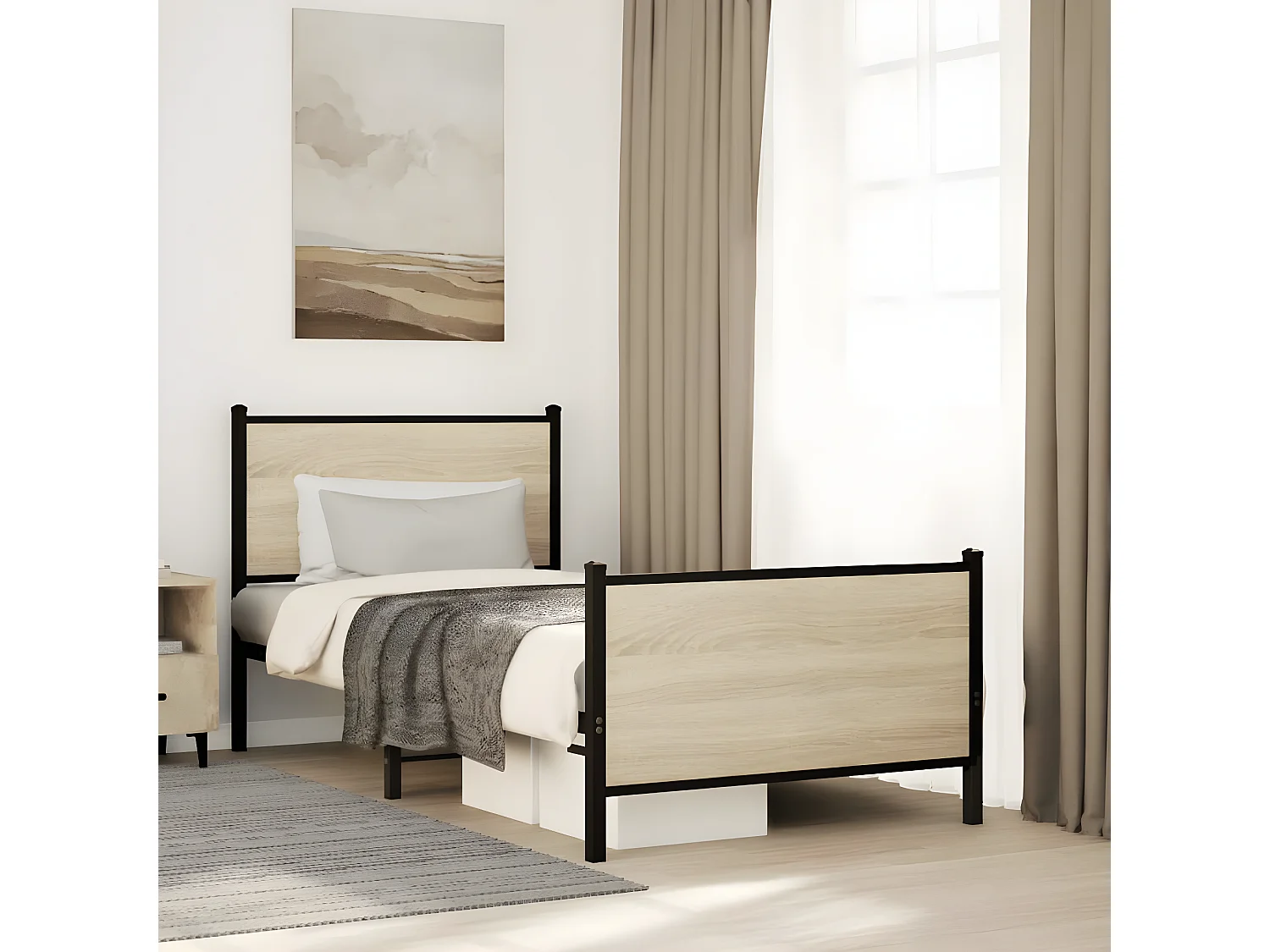 Cama con cabecero y pie de cama metal roble Sonoma 75x190 cm