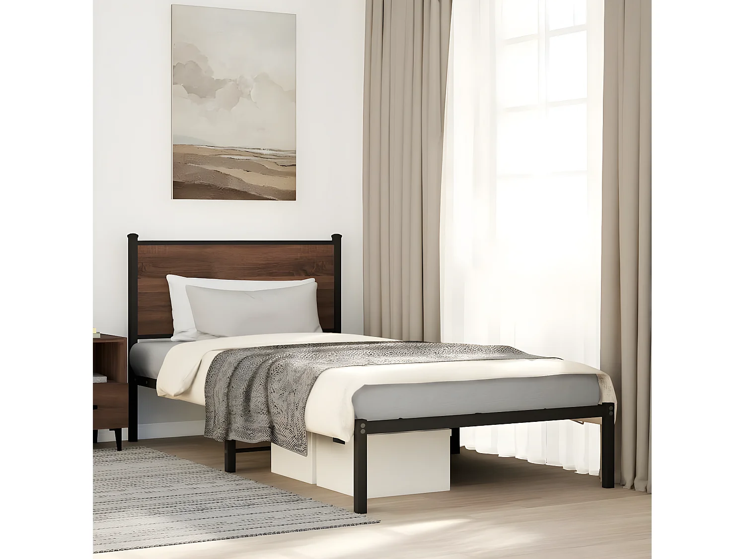 Estructura de cama con cabecero metal marrón roble 107x203 cm
